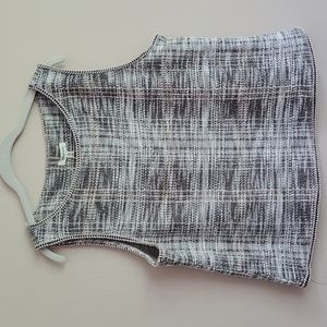 MAC STUDIO Tweed Sleeveless Top Black White Pink Braided Crew Neck & Hem XL NWT